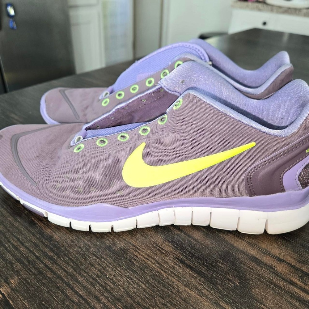 nike free 5.0 purple and yellow trainer sneakers women size 8